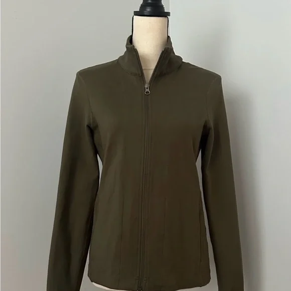 Perfect PACT Full Zip Jacket Sweatshirt Olive Green Organic Cotton - Picture 2 of 8
